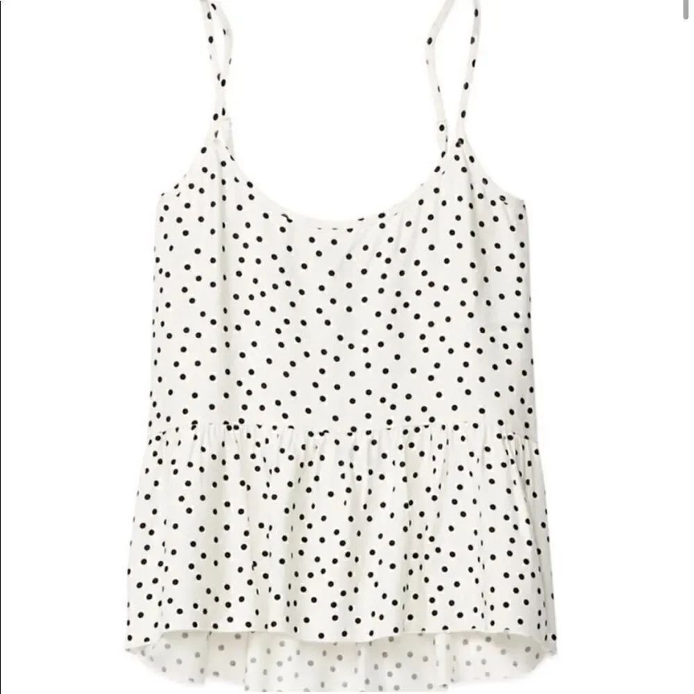 Talula Nerima White & Black Polka Dot Ruffle Bottom Tank